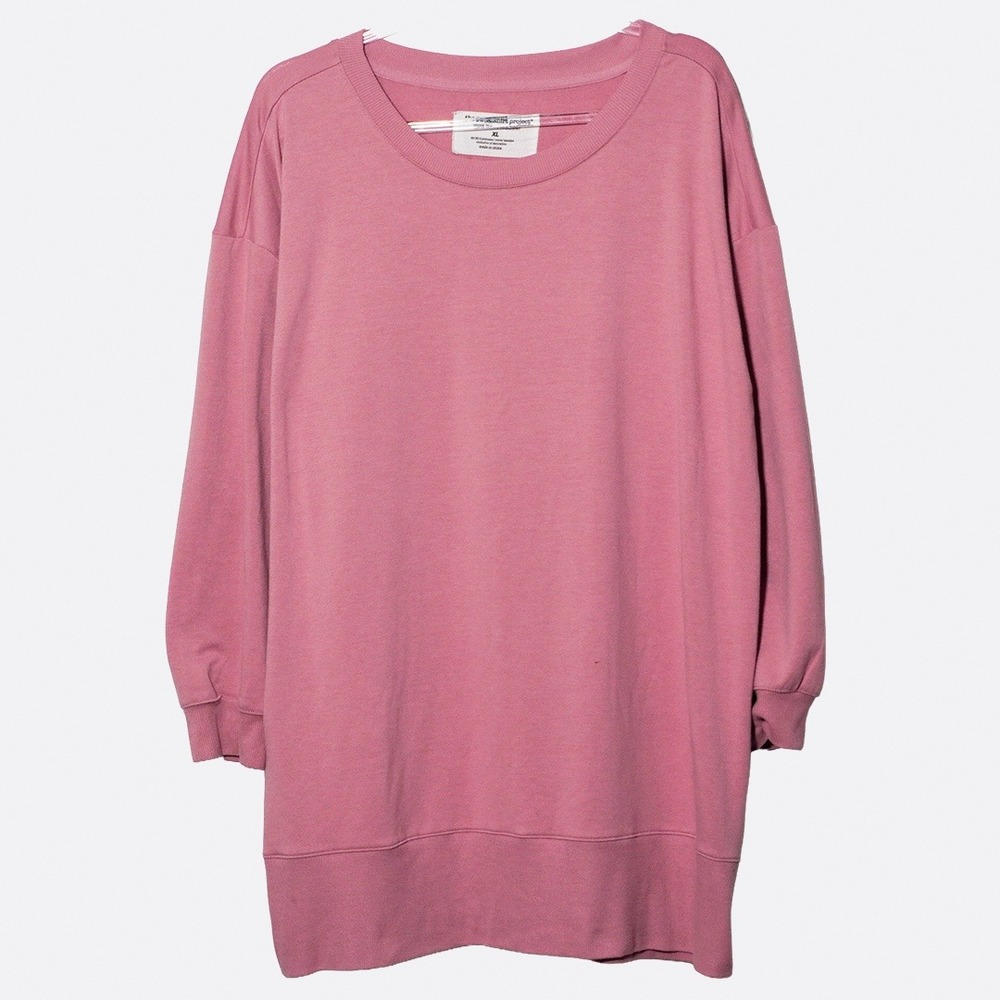 Dusty Rose Oversized Tunic Sweatshirt Dress Side Slit Zip French Terry Plus 1X - Picture 2 of 5